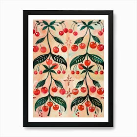 Folk Cherries And Bows 2 Pattern Art Print