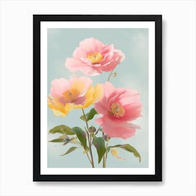 Camellia Flowers Acrylic Pastel Colours 4 Art Print