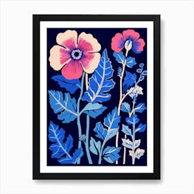 Blue Flower Illustration Hollyhock 2 Art Print