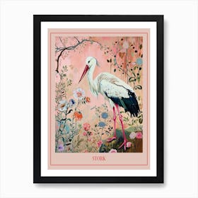 Floral Animal Painting Stork 2 Poster Art Print