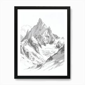 Mont Blanc France Italy Line Drawing 3 Art Print