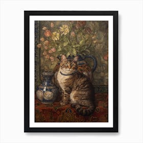 Heather With A Cat 1 William Morris Style Art Print