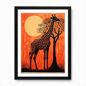 Giraffe, Woodblock Animal  Drawing 6 Art Print