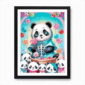 Cute Skeleton Panda Halloween Painting (14) Art Print