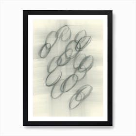 charcoal drawing abstract oval circle shapes grey gray beige hand drawn vintage retro 1 Art Print