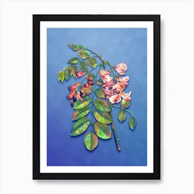 Vintage Robinier Rose Bloom Botanical Art on Blue Perennial n.1438 Art Print