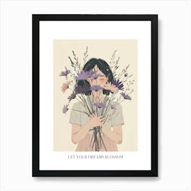 Let Your Dreams Blossom Poster Spring Girl With Purple Flowers 2 Art Print