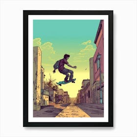 Skateboarding In Athens, Greece Comic Style 3 Art Print