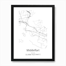 Middelfart,Denmark Minimalist Map Art Print