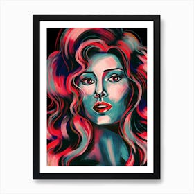 Portrait Of A Red Hair Woman in Blue Light Art Print