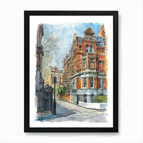 Kensington And Chelsea London Borough   Street Watercolour 4 Art Print