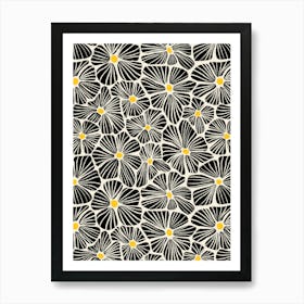 Flower Mosaic Black White Textured Hand Drawn Art Print