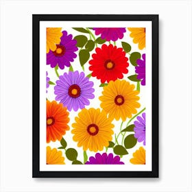 Violet Repeat Retro Flower Art Print