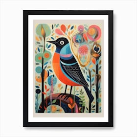 Colourful Scandi Bird European Robin 3 Art Print