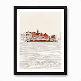 Ha'Penny Bridge Dublin Boho Landmark Illustration Art Print