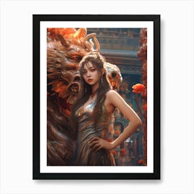 Chinese Girl With Dragon 13 Art Print