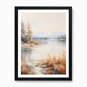 Lake In The Woods In Autumn, Painting 4 Art Print