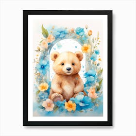 Teddy Bear With Flowers Art Print