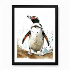 Humboldt Penguin Stewart Island Ulva Island Watercolour Painting 4 Art Print