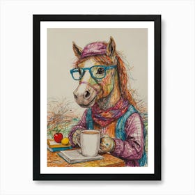 Horse With Glasses Art Print