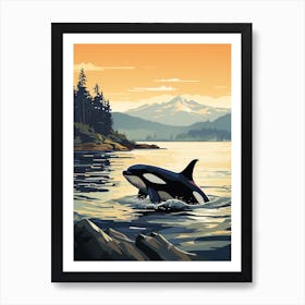 Orca Whale With Mountain Background Art Print