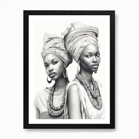 African Sisters Pencil Drawing  Art Print
