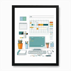 An Office Desk Laden With A Plethora Of Items Signifying A Chronically Busy Future Including Numerou (6) Art Print