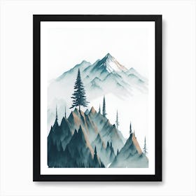 Mountain And Forest In Minimalist Watercolor Vertical Composition 188 Art Print