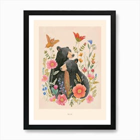 Folksy Floral Animal Drawing Bear 7 Poster Art Print