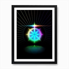 Neon Geometric Glyph in Candy Blue and Pink with Rainbow Sparkle on Black n.0155 Art Print