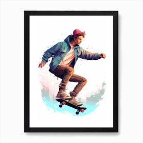 Skateboarding In Warsaw, Poland Gradient Illustration 3 Art Print