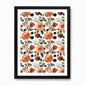 Watercolor Floral Pattern.Colorful roses. Flower day. artistic work. A gift for someone you love. Decorate the place with art. Imprint of a beautiful artist.10 Art Print