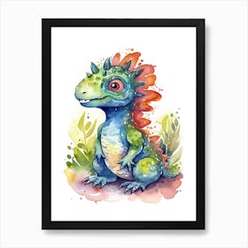 Aucasaurus Cute Dinosaur Watercolour 1 Art Print