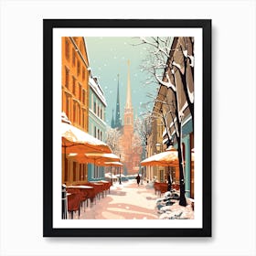 Vintage Winter Travel Illustration Munich Germany 3 Art Print