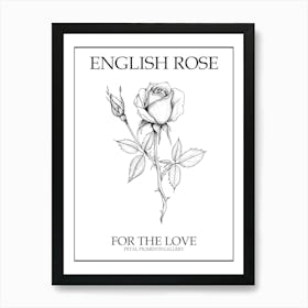 English Rose Black And White Line Drawing 24 Poster Art Print