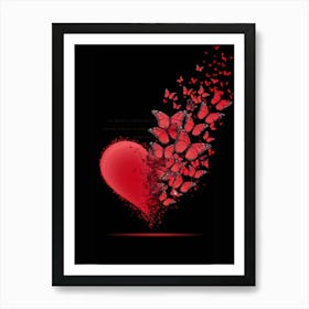 Red Heart With Butterflies Art Print