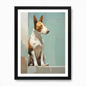 Bull Terrier Dog, Painting In Light Teal And Brown 1 Art Print