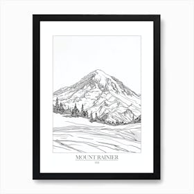 Mount Rainier Usa Line Drawing 7 Poster Art Print