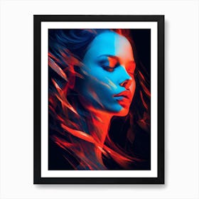 Portrait with ethereal red and blue hues Art Print