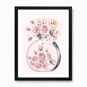 Roses In A Perfume Bottle Art Print