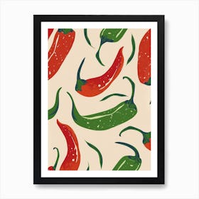 Green & Red Chilli Pattern Illustration 3 Art Print