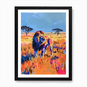 Southwest African Lion Hunting In The Savannah Fauvist Painting 3 Art Print