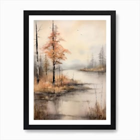 Lake In The Woods In Autumn, Painting 46 Art Print