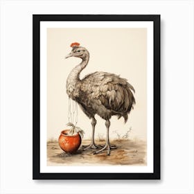 Storybook Animal Watercolour Ostrich Poster