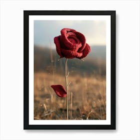 Red Rose Knitted In Crochet 1 Art Print