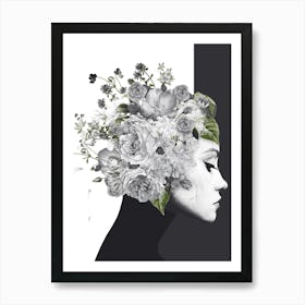 Woman With Flowers On Her Head 1 Art Print