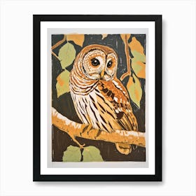 Barred Owl Linocut Blockprint 1 Art Print