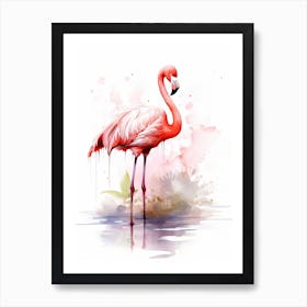 Pink Flamingo Watercolour In Autumn Colours 1 Art Print
