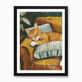 Cat Sleeping On The Couch 3 Art Print