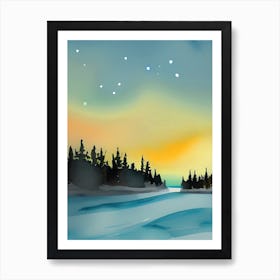 Nordic Ice Tundra Frozen Lake Forest Scene Art Print